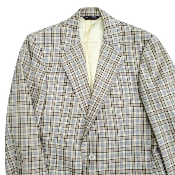 VTG Burton's Yellow Plaid Polyester 2 Button Blazer Jacket Sport Coat 40x30 38R? - Picture 2 of 15